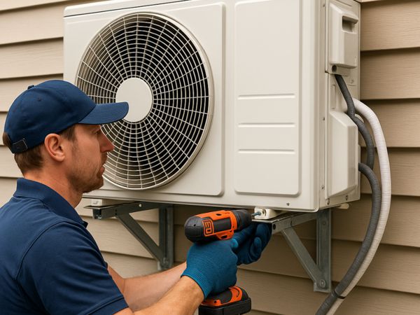 HVAC technician installing an air conditioning unit